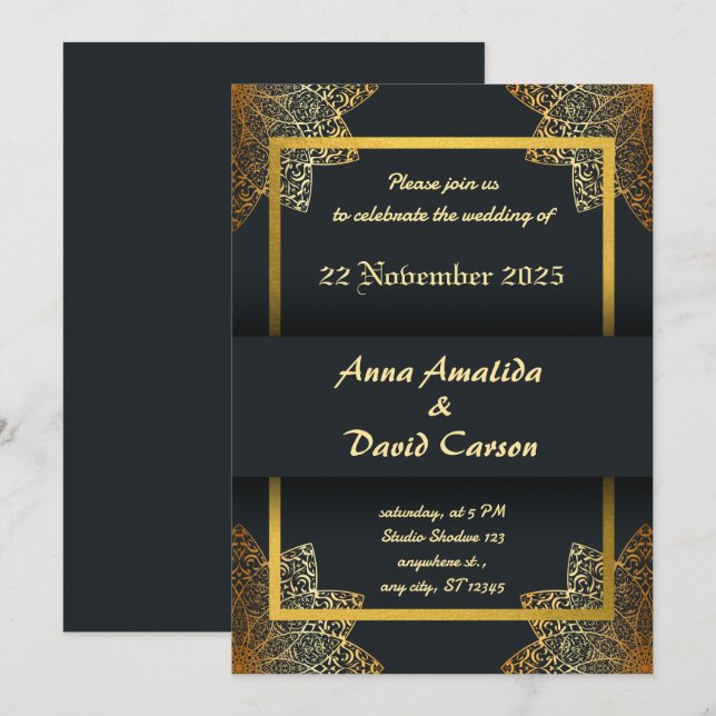 Convite para Casamento Elegante | Cartão de Casame (Frente/Verso)