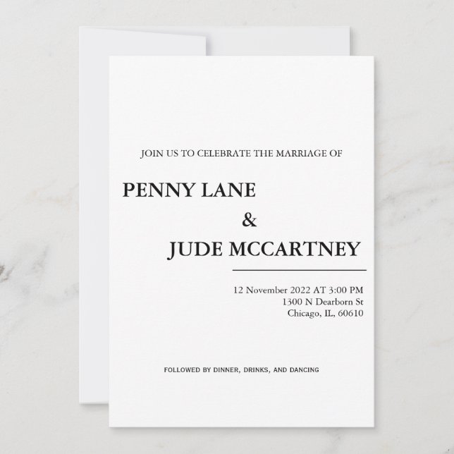 Convite para Casamento Elegante Clássico (Frente)