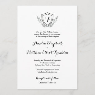 Convite para Casamento Elegante Clássico de Crest