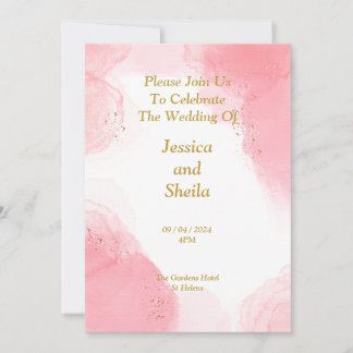 Convite para Casamento Elegante, cor-de-água rosa
