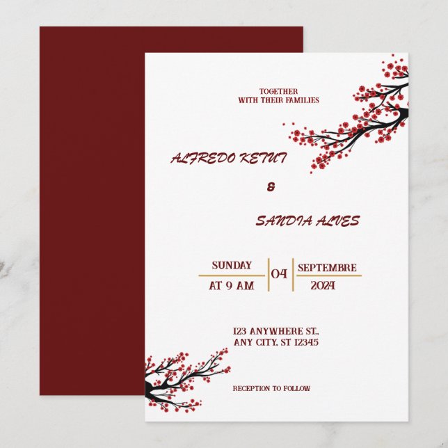 convite para casamento elegante das flores de Burg (Frente/Verso)