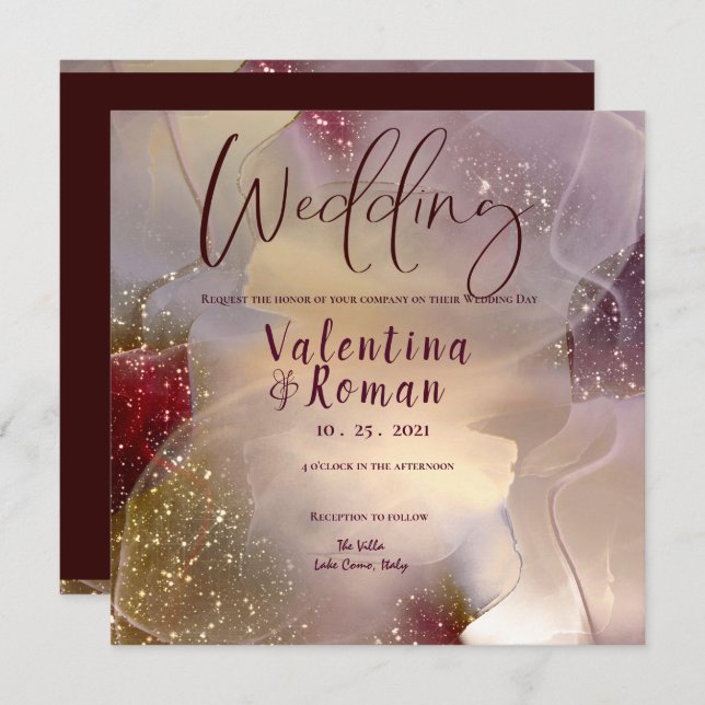 Convite para Casamento Elegante de Álcool e Tinta (Frente/Verso)