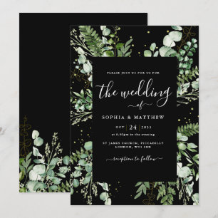 Convite para Casamento Elegante de Black & Eucalyp
