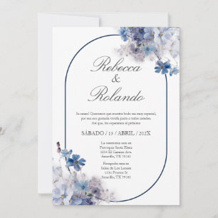 Convite para Casamento Elegante de flor azul em es