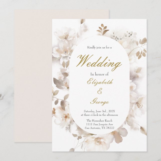 Convite para Casamento Elegante de flor branca (Frente/Verso)