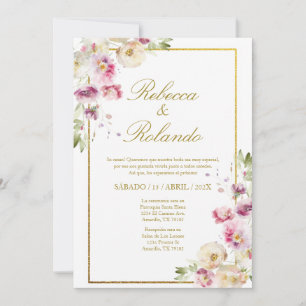Convite para Casamento Elegante de Flor Purpl em e