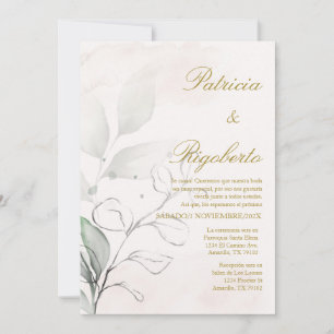 Convite para Casamento Elegante de Flor Verde em E