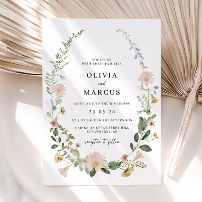 Convite Para Casamento Elegante De Flores Selvagen (Front)