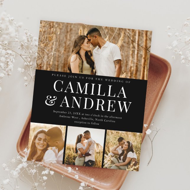 Convite para Casamento Elegante de Foto Moderno 4  (Modern Typography Budget Photo Wedding Invitations.)