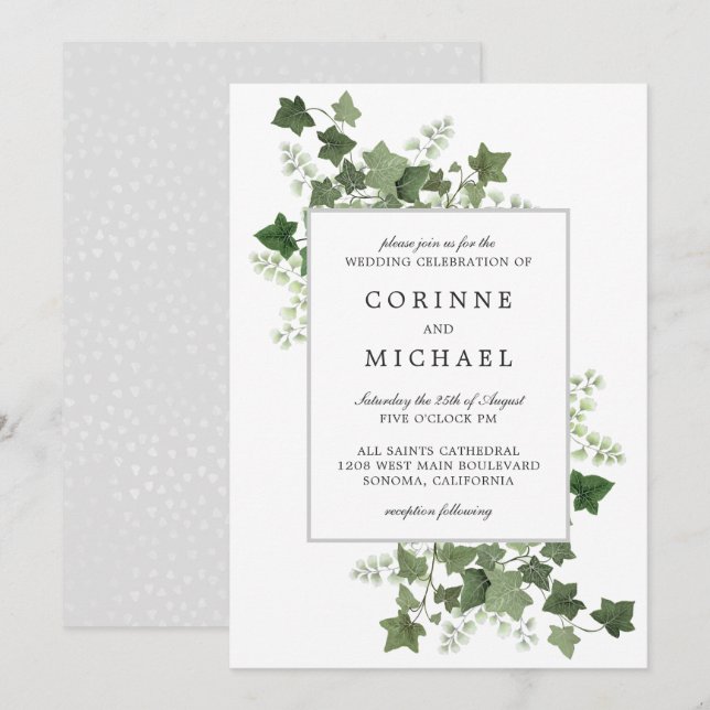 Convite para Casamento Elegante de Ivy e Fern Wate (Frente/Verso)