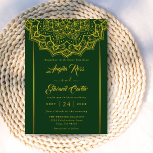 Convite Para Casamento Elegante De Mandala Verde E