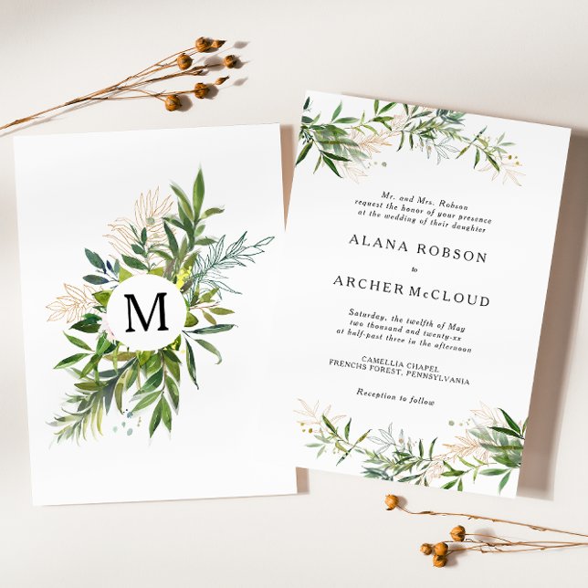 Convite para Casamento Elegante de Olive Greenery (Criador carregado)