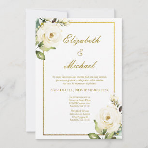 Convite para Casamento Elegante de Rosa Branca em 