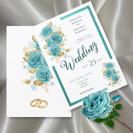 Convite para Casamento Elegante de Rosa de Teal e 