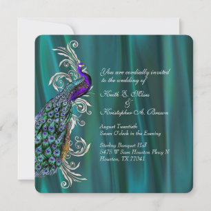 Convite para Casamento Elegante de Teal Satin e Pe