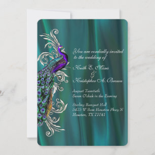 Convite para Casamento Elegante de Teal Satin e Pe