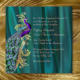 Convite para Casamento Elegante de Teal Satin e Pe