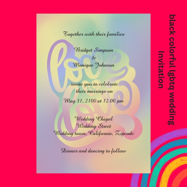 convite para casamento elegante e colorido lgbtq (colorful elegant lgbtq love Wedding Invitation by wedding Hobinishop)