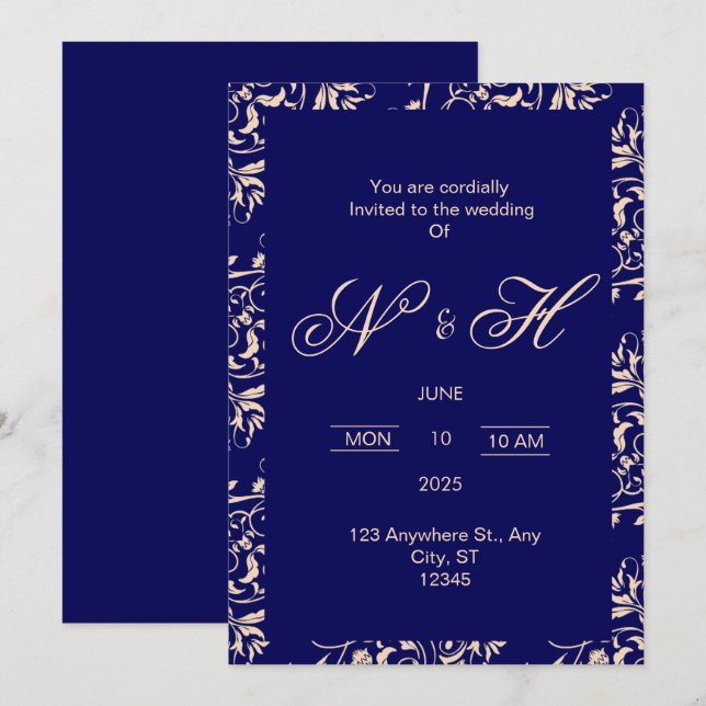 Convite para casamento Elegante e romântico (Frente/Verso)