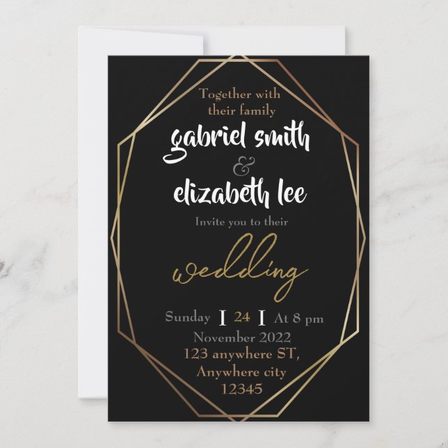convite para casamento elegante e simples de ouro  (Frente)