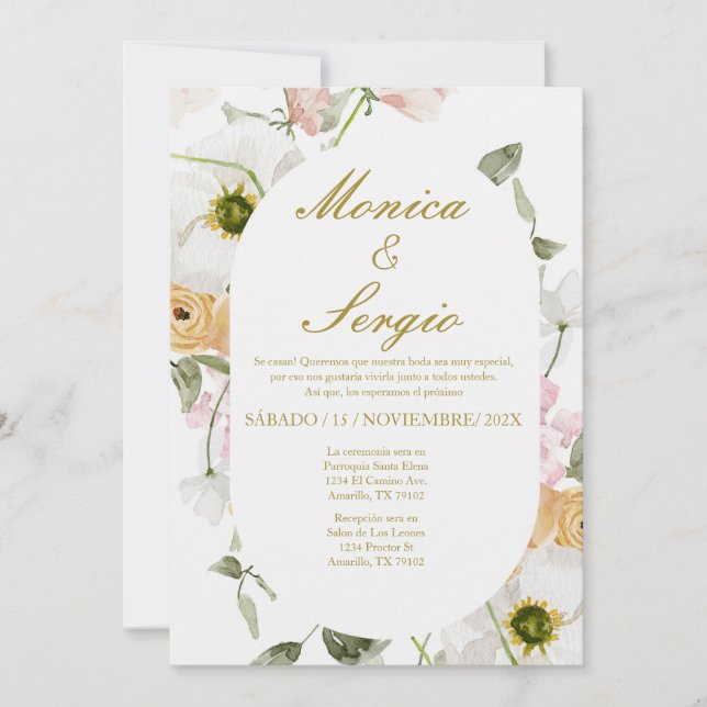 Convite para Casamento Elegante em Espanhol (Frente)