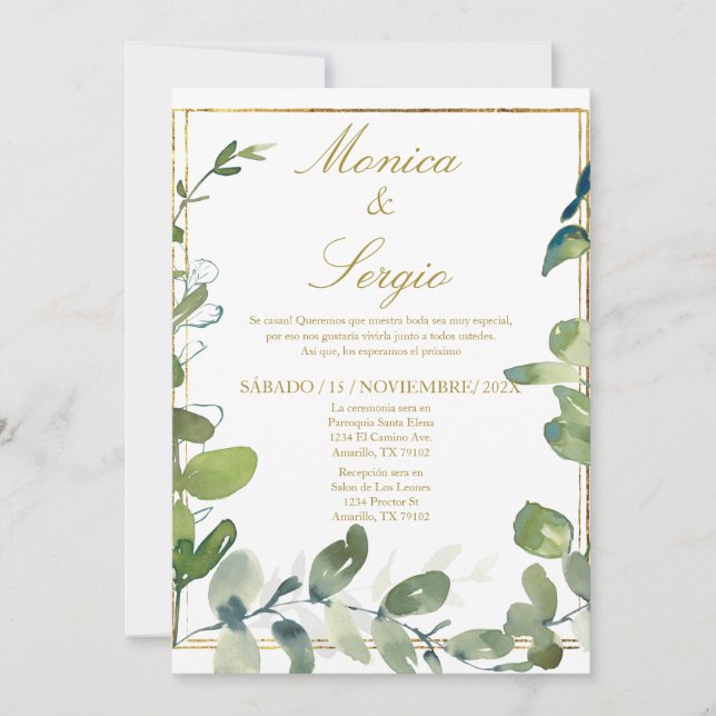 Convite para Casamento Elegante em Espanhol (Frente)