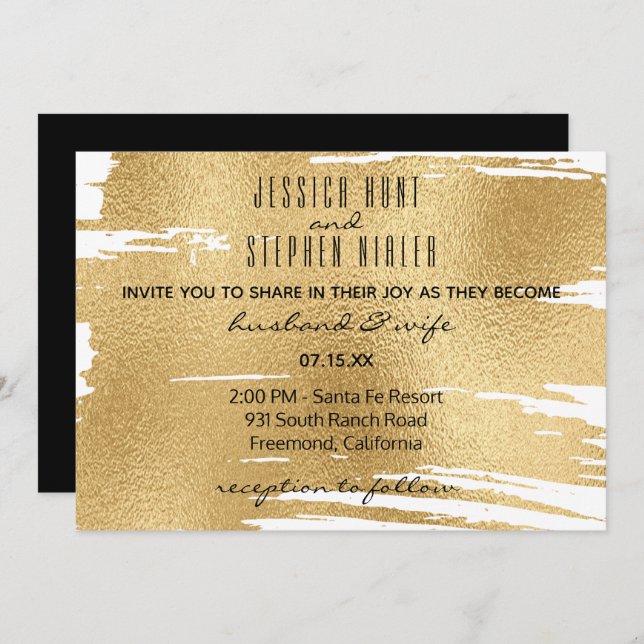 Convite para Casamento Elegante em Preto e Dourado (Frente/Verso)