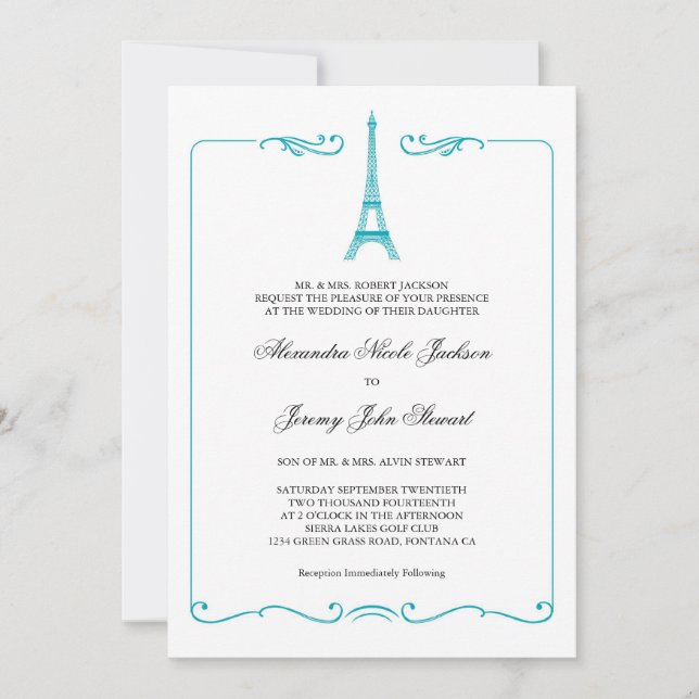 Convite para Casamento Elegante em Torre Eiffel (Frente)