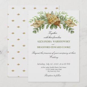 Convite para Casamento Elegante Eucalyptus e Seash