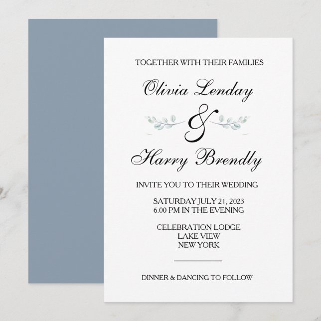 Convite para Casamento Elegante Eucalyptus Greener (Frente/Verso)