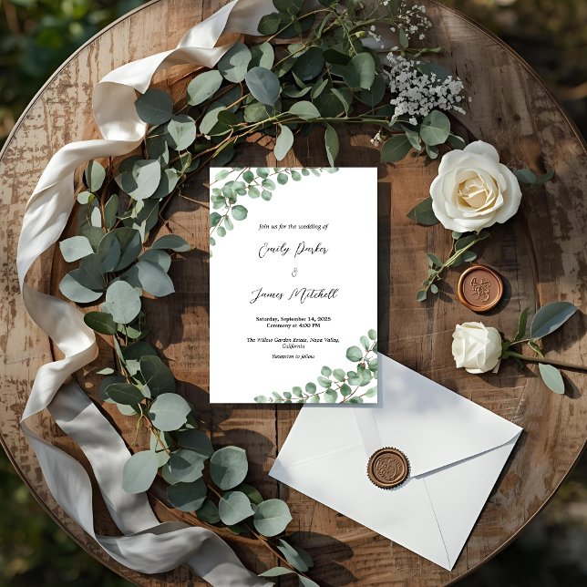 Convite para Casamento Elegante Eucalyptus Greener (Criador carregado)