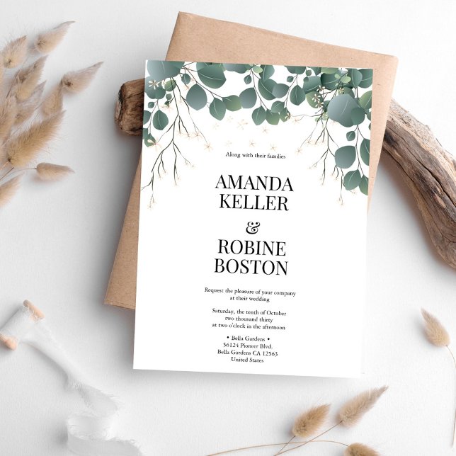 Convite para Casamento Elegante Eucalyptus Greener (Criador carregado)