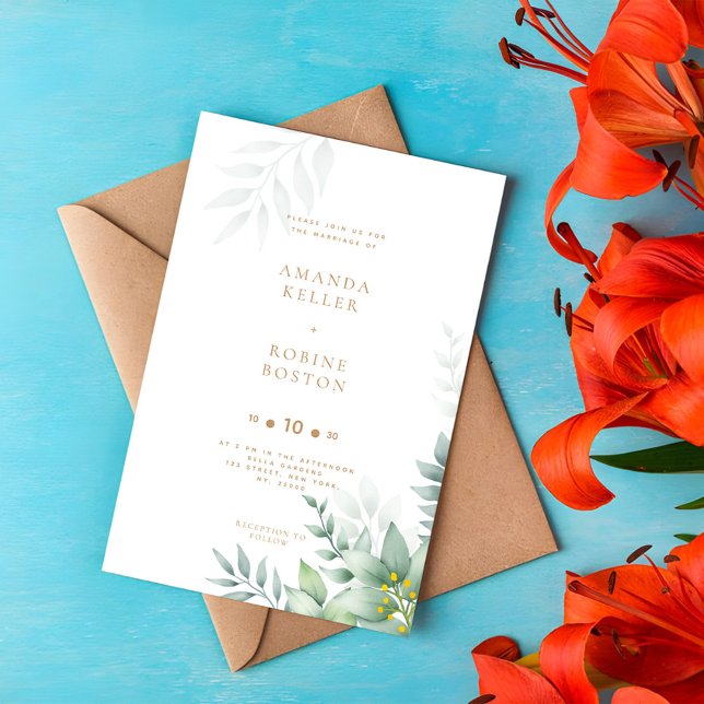 Convite para Casamento Elegante Eucalyptus Greener (Criador carregado)