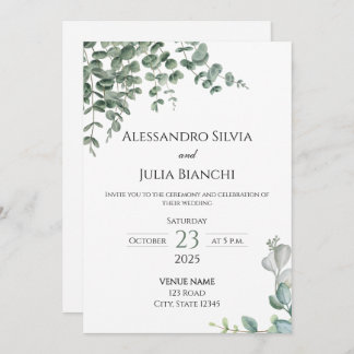 Convite para Casamento Elegante Eucalyptus Greener