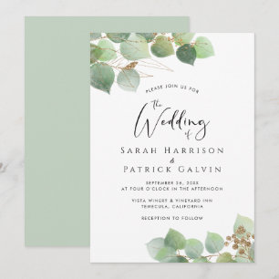 Convite para Casamento Elegante Eucalyptus Waterco