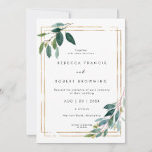 convite para casamento elegante faux gold & greene