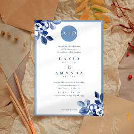 Convite para Casamento Elegante Floral do Marinho