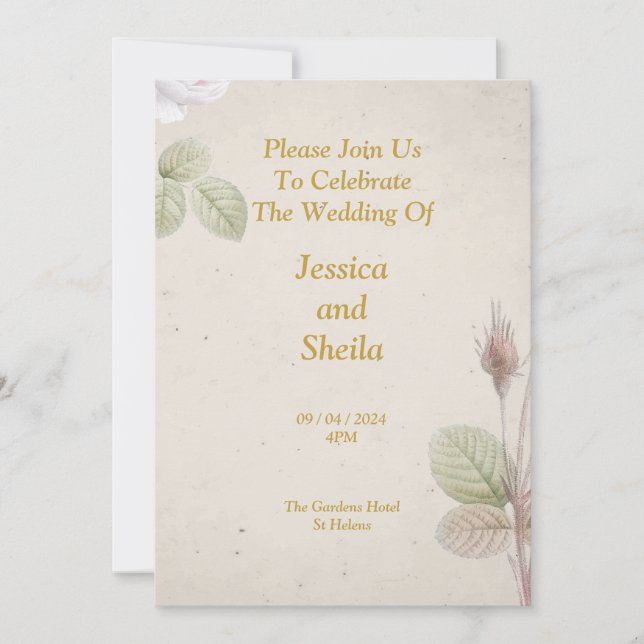 Convite para casamento elegante, flores simples (Frente)