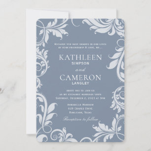 Convite para Casamento Elegante Folhas Azul po