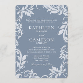 Convite para Casamento Elegante | Folhas | Azul po