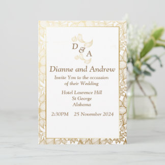 Convite para Casamento Elegante, folhas castanhas