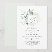 Convite para Casamento Elegante Greenery Monograma