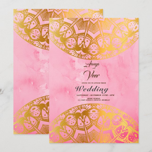 Convite para Casamento Elegante Mehndi (Frente/Verso)