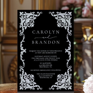 Convite para Casamento Elegante Negro e Branco