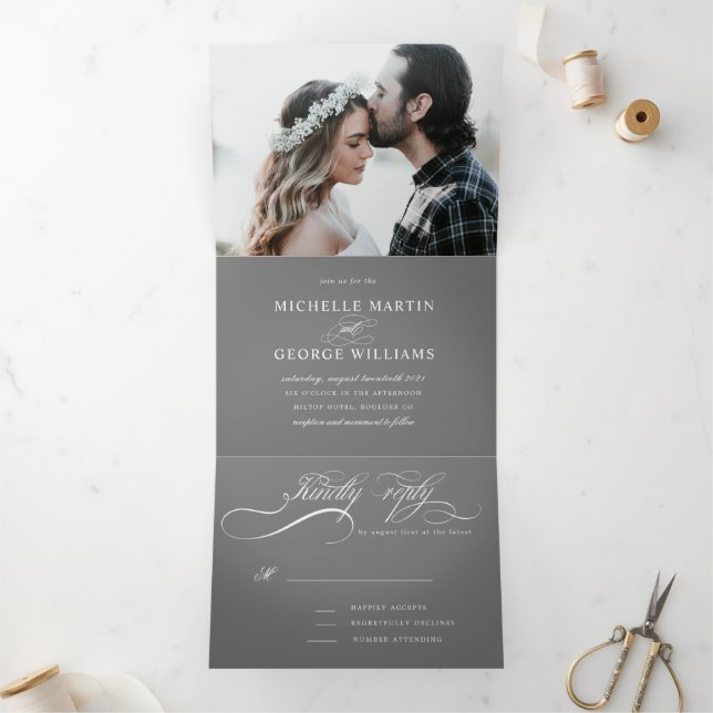 convite para casamento elegante para três vezes (Dentro)