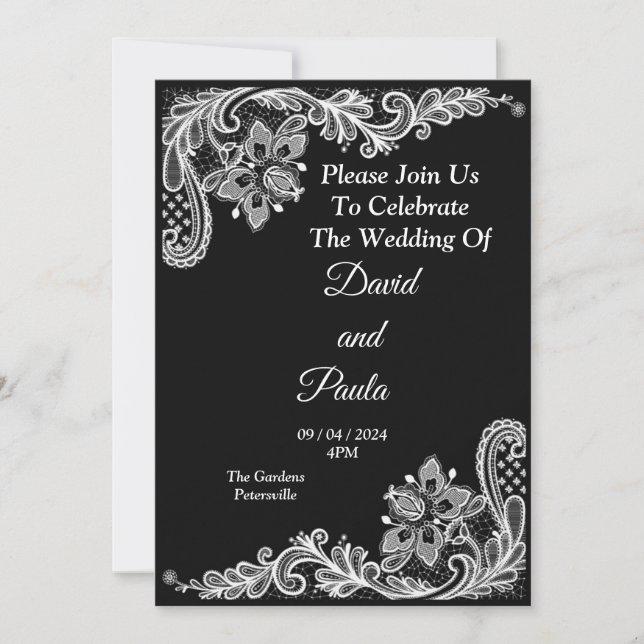 Convite para Casamento Elegante, preto e branco (Frente)