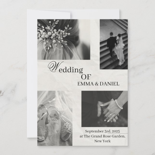 Convite para Casamento Elegante - Preto e Branco (Frente)