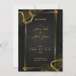 Convite para Casamento Elegante Preto e Dourado