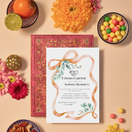 Convite para Casamento Elegante Ribbon & Greenery