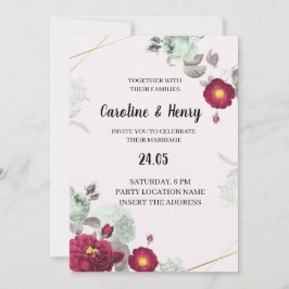 Convite para Casamento Elegante Romântico Vermelho